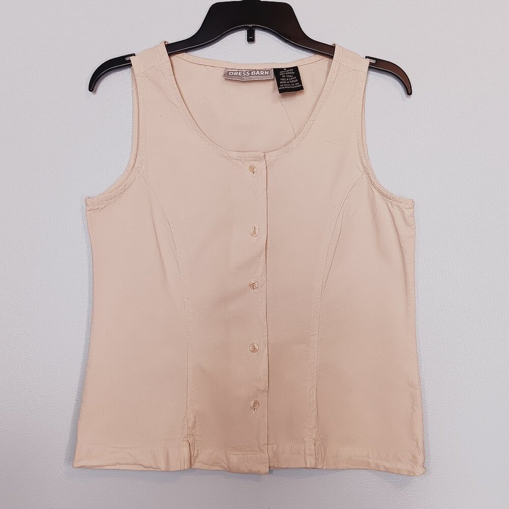 Vintage Y2K Beige Cotton Tank Top 90s Minimalist Neutral Basic Sleeveless Fitted